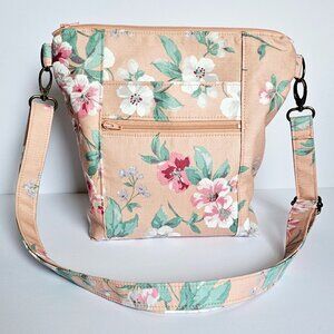 NEW Peach Pink Green Floral Crossbody Purse | Lightweight Washable Shoulder Bag
